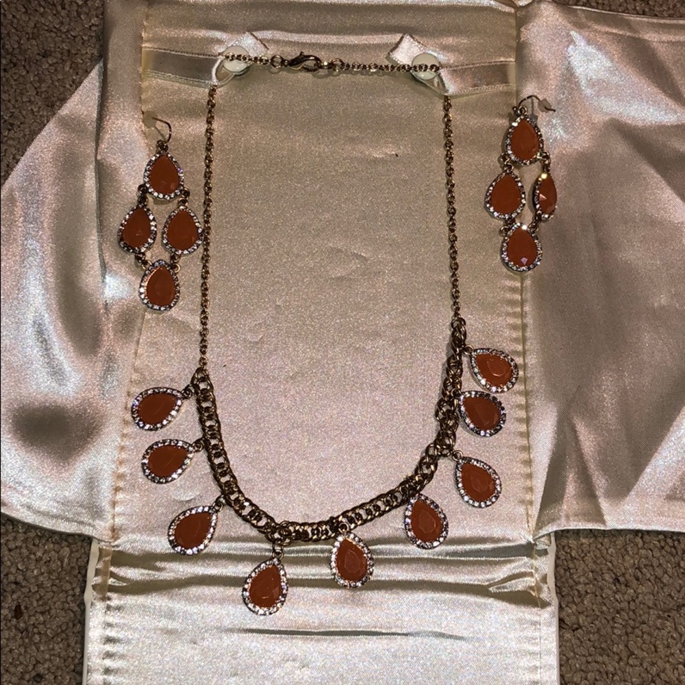 Coral statement necklace with matching earrings